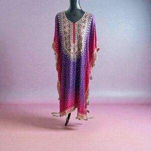 Stunning Embroidery Work Pure Chinon Silk Kaftan With Dhoti Set